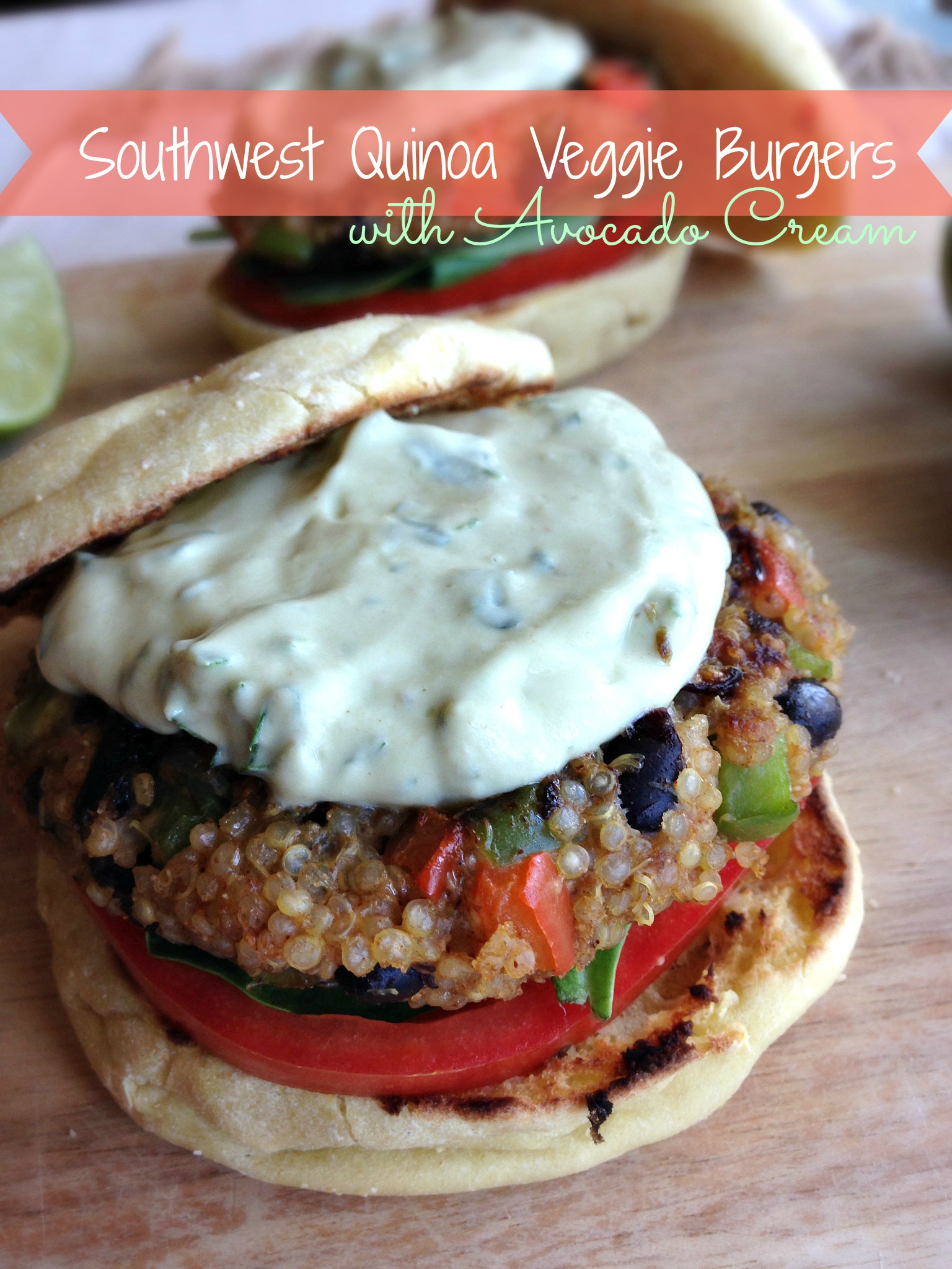 Southwest Quinoa Veggie Burgers With Avocado Cream Dishing Out Health