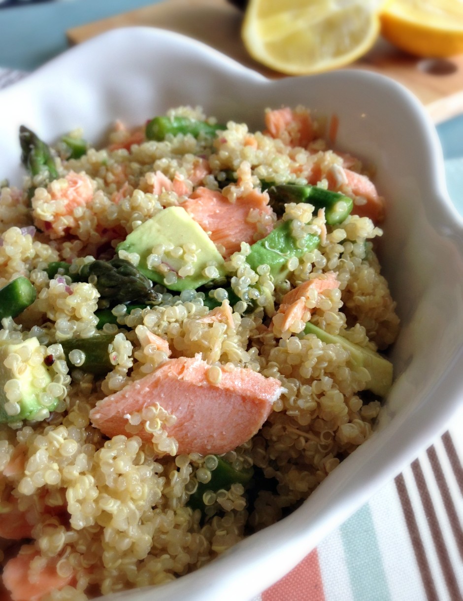 Salmon Quinoa Salad with Honey Lemon Vinaigrette Dishing Out Health
