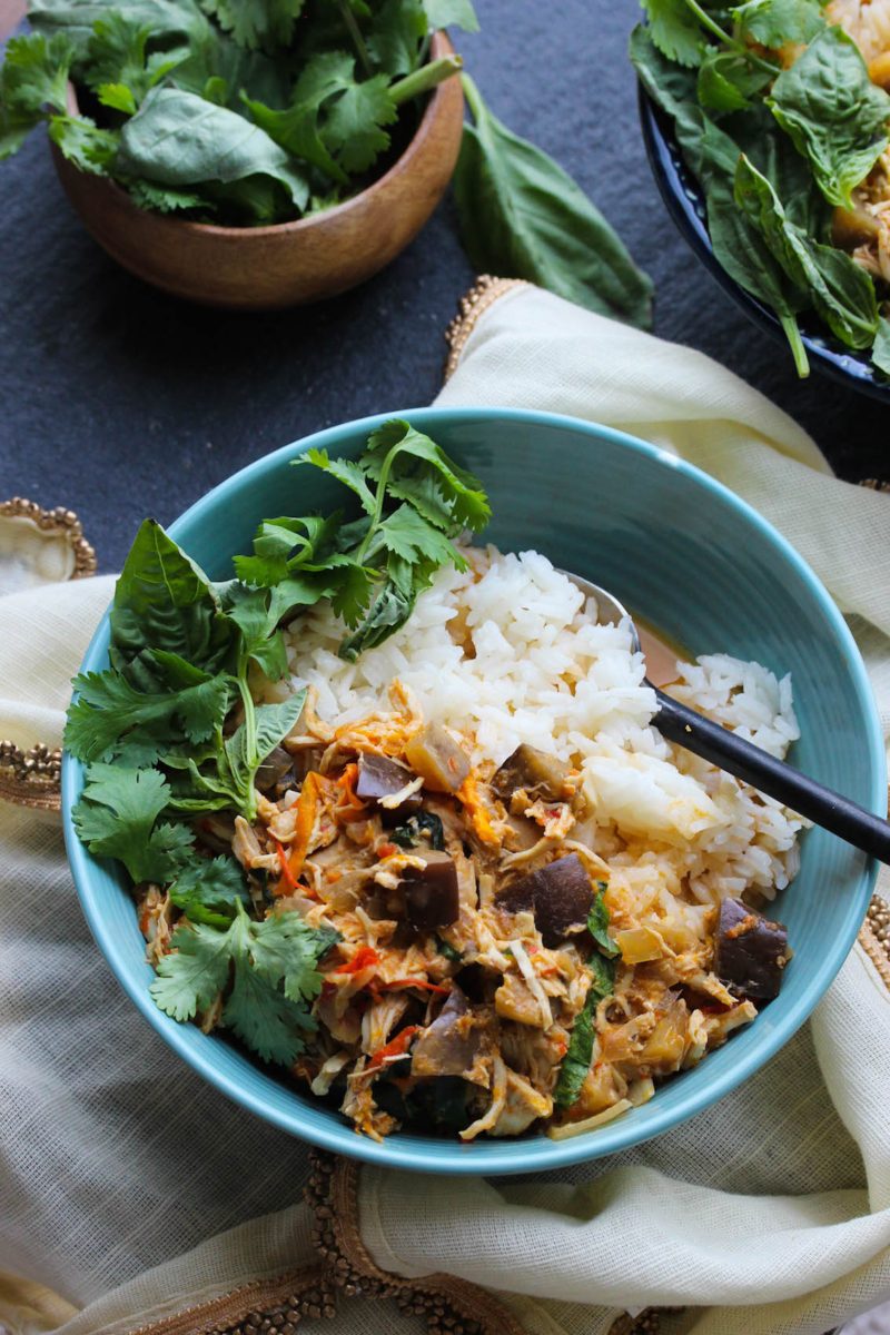 Slow Cooker Chicken and Eggplant Red Curry - Dishing Out Health