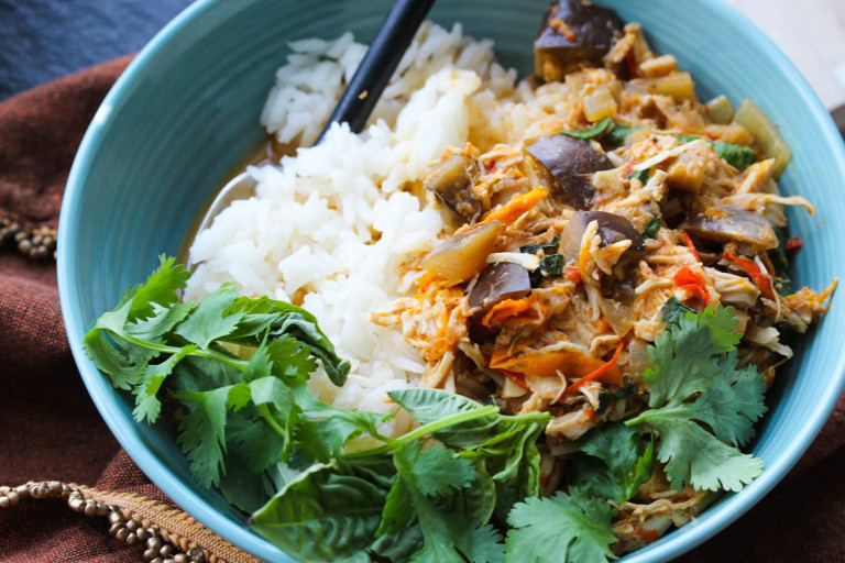 Slow Cooker Chicken and Eggplant Red Curry Dishing Out Health