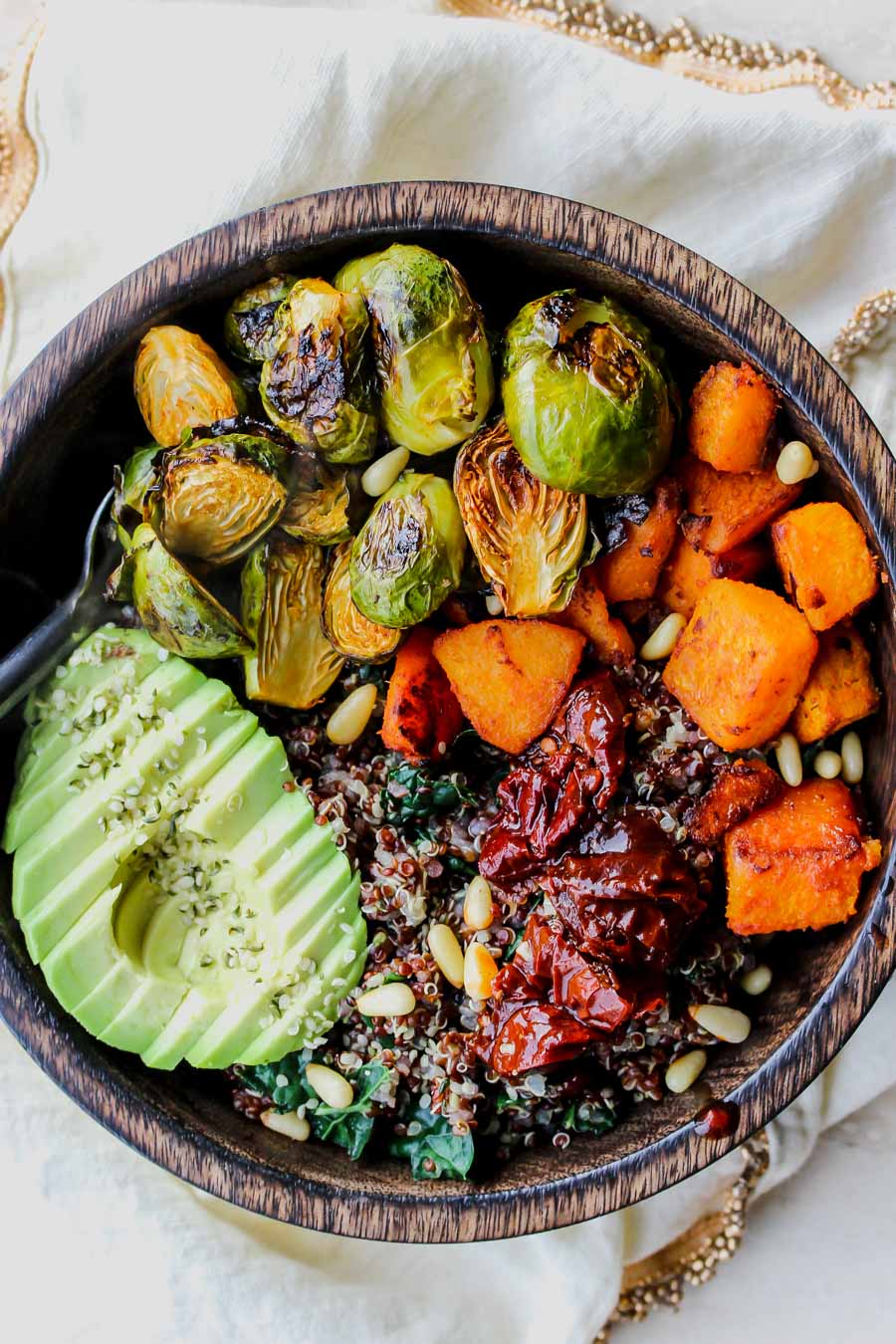 QUINOA POWER BOWLS WITH MAPLE CHIPOTLE BRUSSELS AND SMOKY BUTTERNUT SQUASH