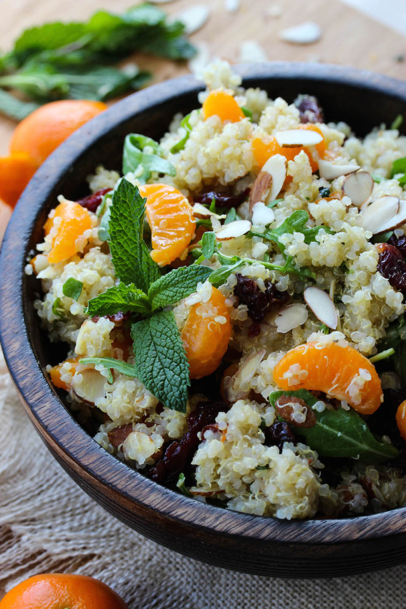Citrus Mint Quinoa Salad with Cherries and Arugula Dishing Out Health