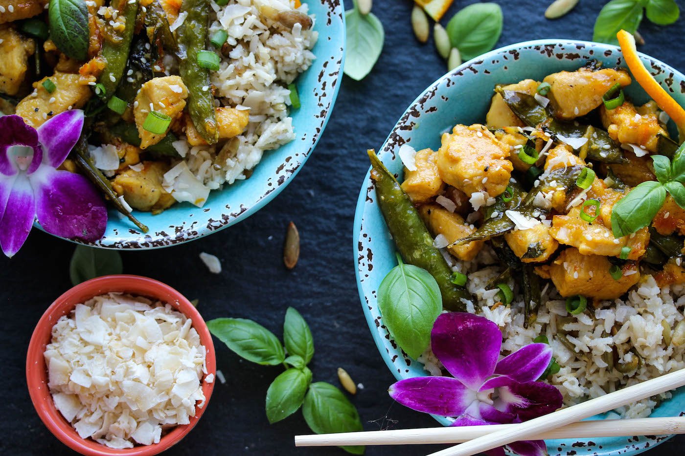 30 Minute Orange Basil Chicken with Coconut Rice