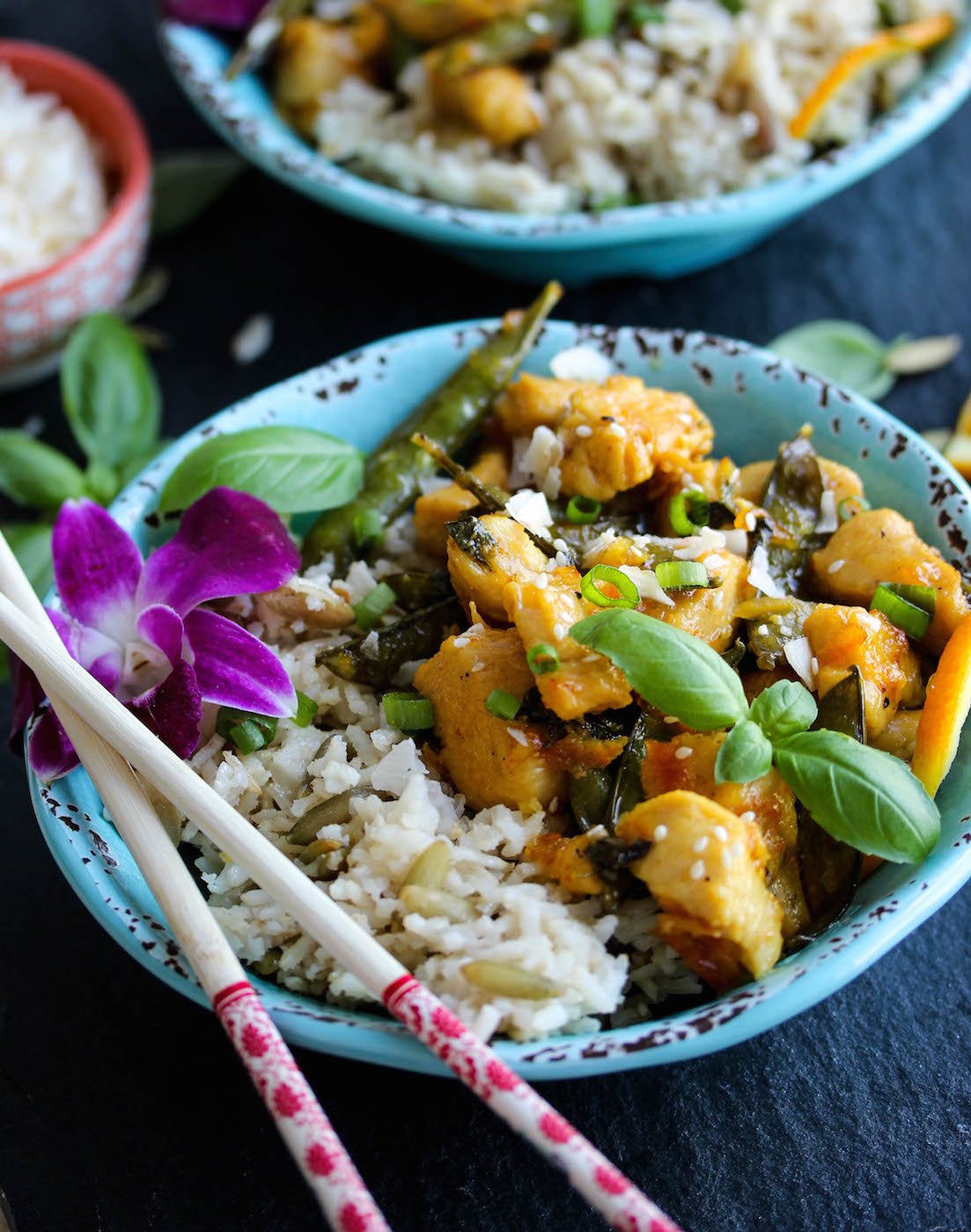 30 Minute Orange Basil Chicken with Coconut Rice