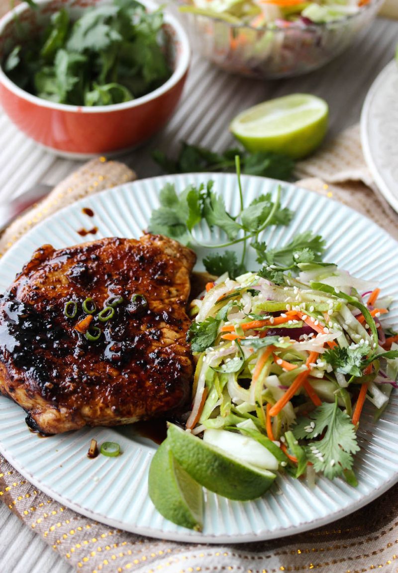 GingerSoy Glazed Pork Chops with Asian Pear Slaw Dishing Out Health