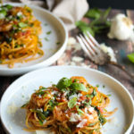 30 Minute Shrimp Pasta Primavera with Zoodles | dishingouthealth.com