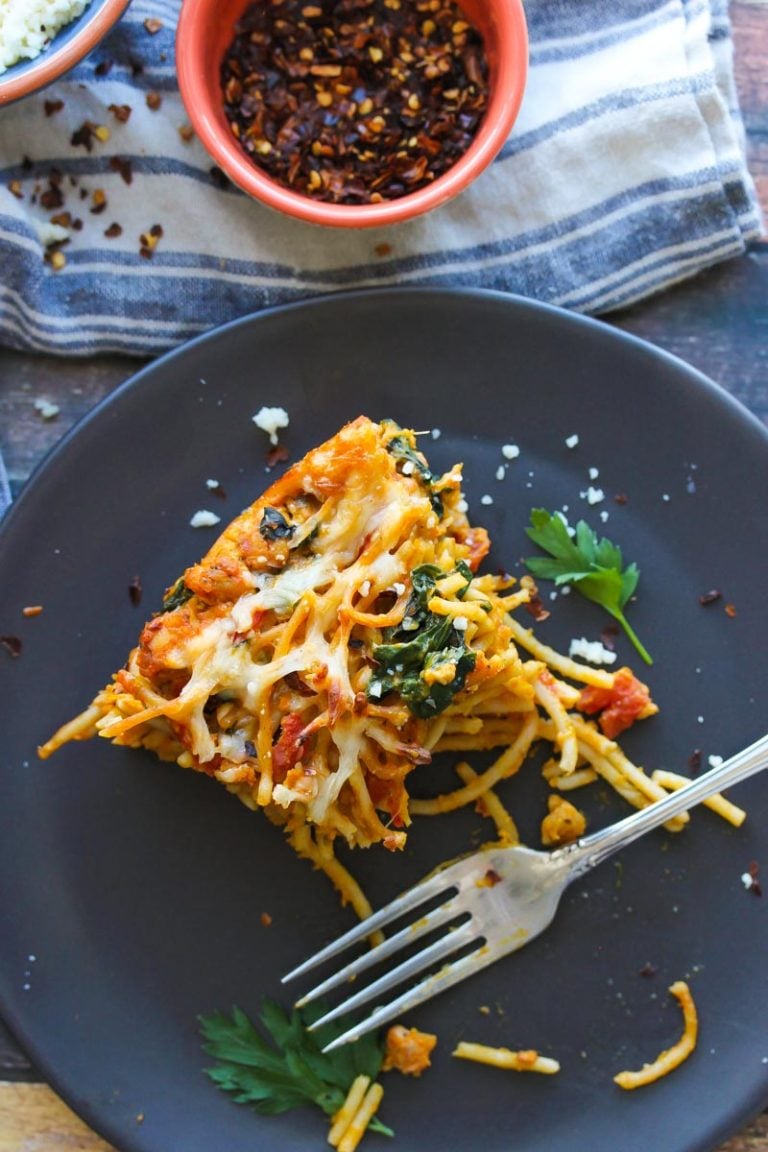 Pumpkin Kale Turkey Sausage Spaghetti Pie Dishing Out Health