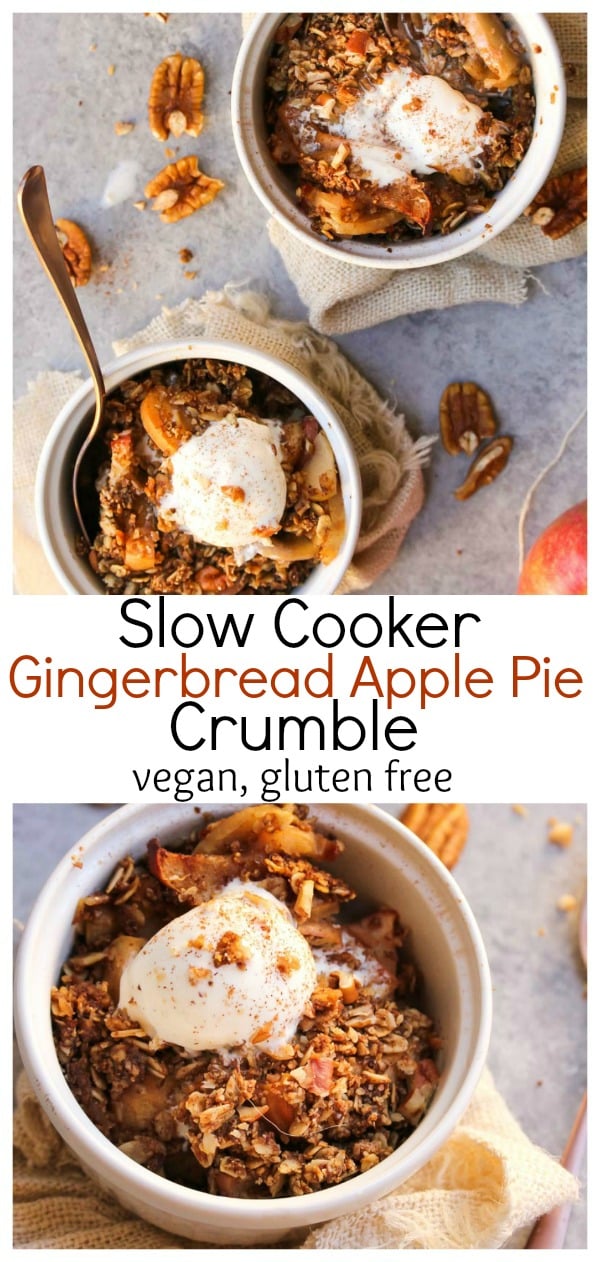 Slow Cooker Gingerbread Apple Pie Crumble; vegan, gluten free | dishingouthealth.com
