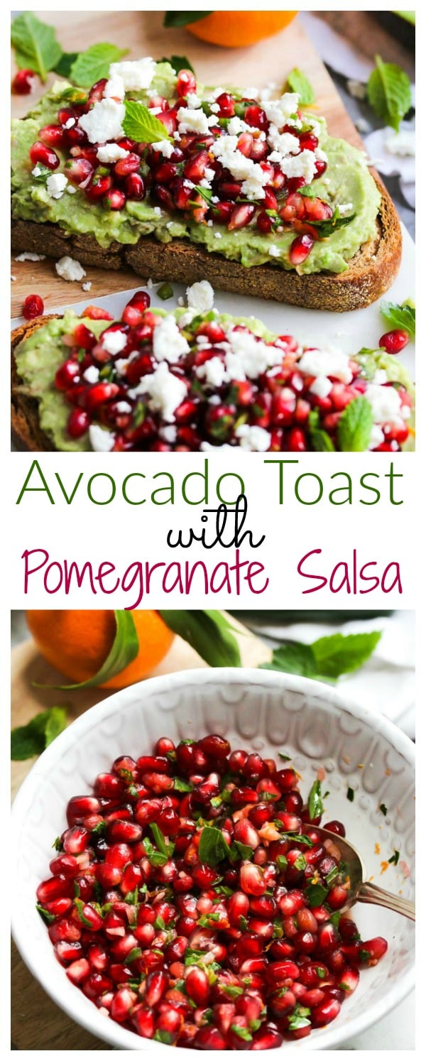 Avocado Toast with Pomegranate Salsa (gluten free, vegetarian) | dishingouthealth.com