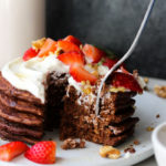 Flourless Blender Chocolate Pancakes (gluten free) | dishingouthealth.com