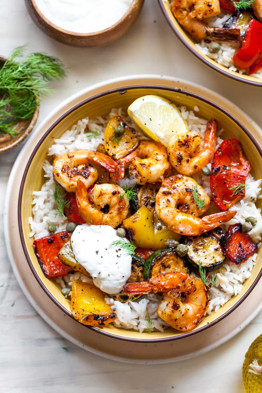 Greek Shrimp Farro Bowl