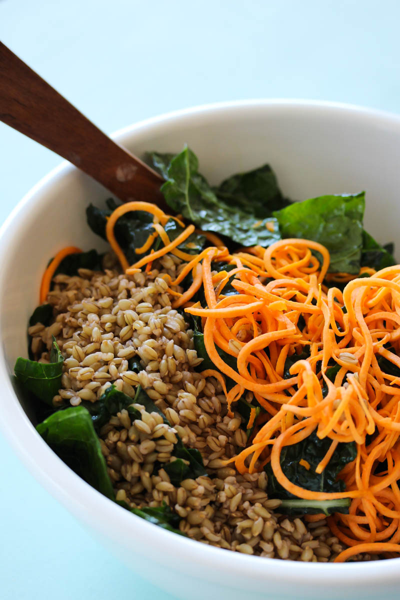 Sweet Potato Kale Salad with Almond Butter Dressing Dishing Out Health