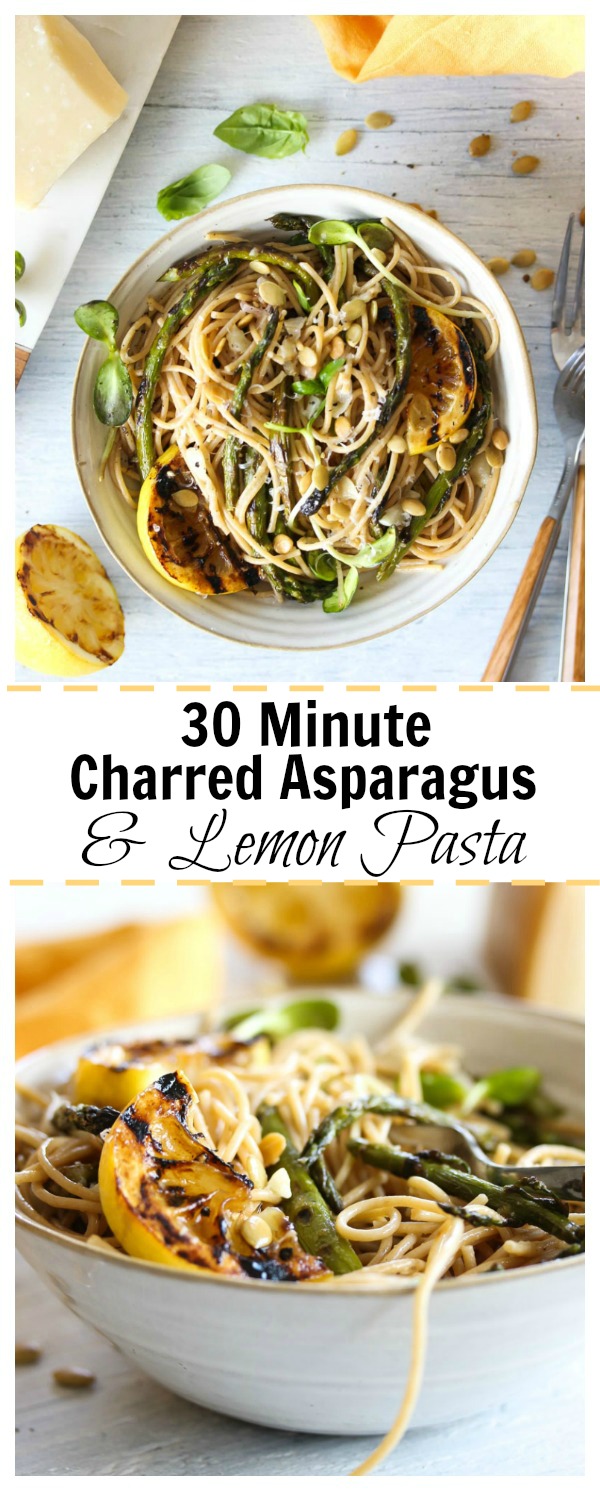 30 Minute Charred Asparagus and Lemon Pasta | dishingouthealth.com
