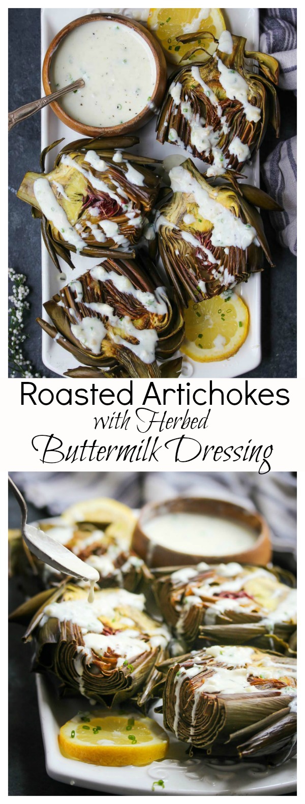 Roasted Artichokes with Herbed Buttermilk Dressing (vegetarian, gluten free) | dishingouthealth.com
