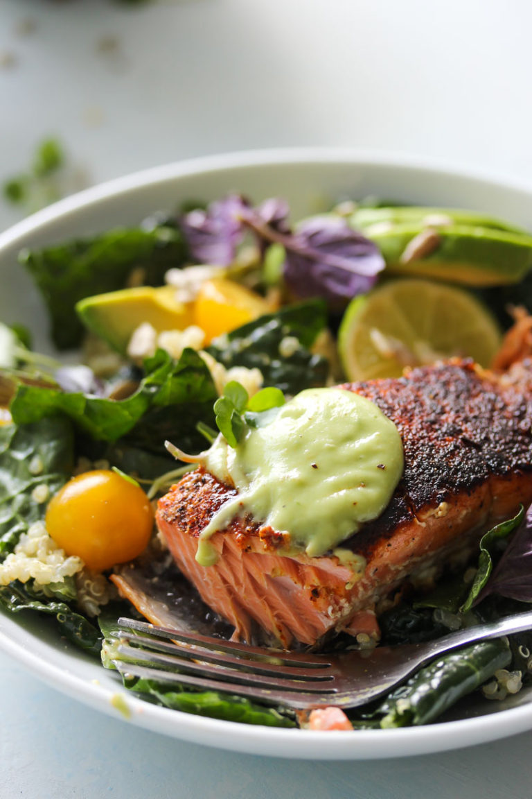 Blackened Salmon Bowls with Avocado Sauce Dishing Out Health