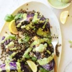 Charred Cabbage with Lentils and Green Tahini | dishingouthealth.com