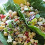 Chickpea Tahini Salad Collard Wraps | dishingouthealth.com