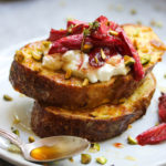 Vanilla Roasted Rhubarb French Toast | dishingouthealth.com