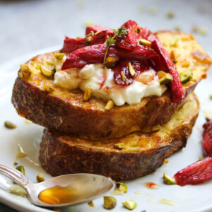 Vanilla Roasted Rhubarb French Toast | dishingouthealth.com