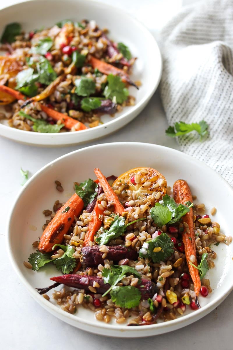Coriander-Carrot Grain Bowls with Cilantro-Honey Dressing