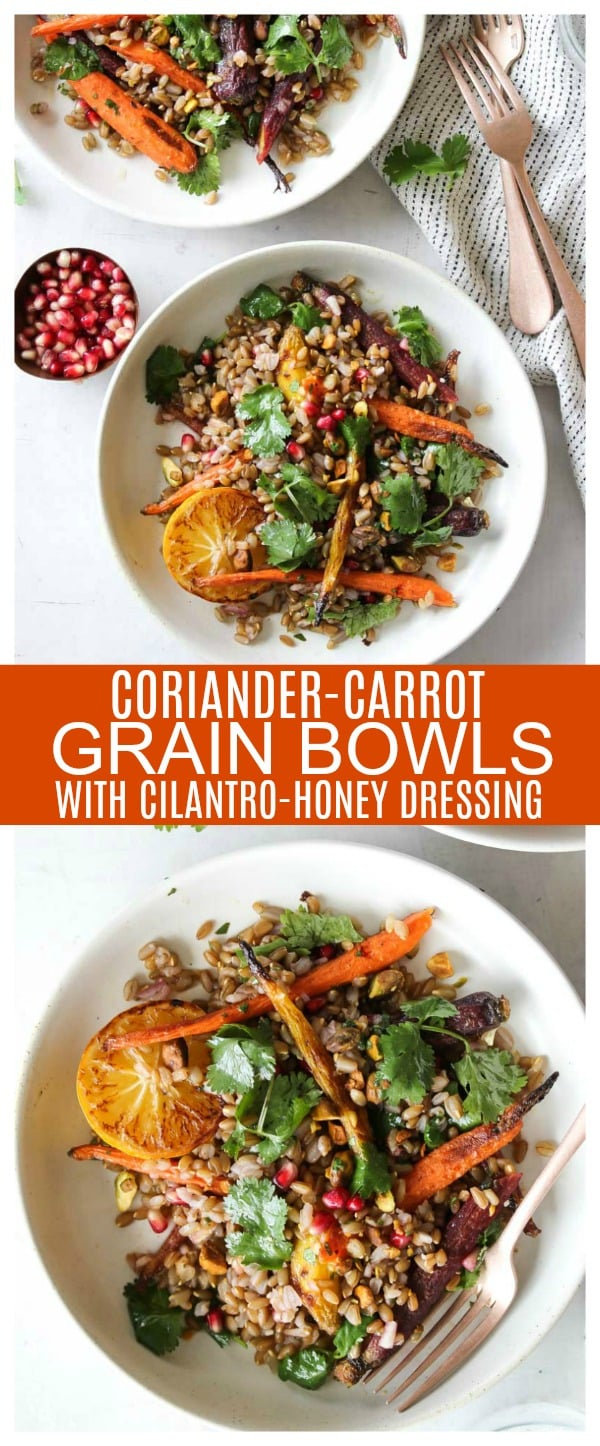 Coriander-Carrot Grain Bowls with Cilantro-Honey Dressing