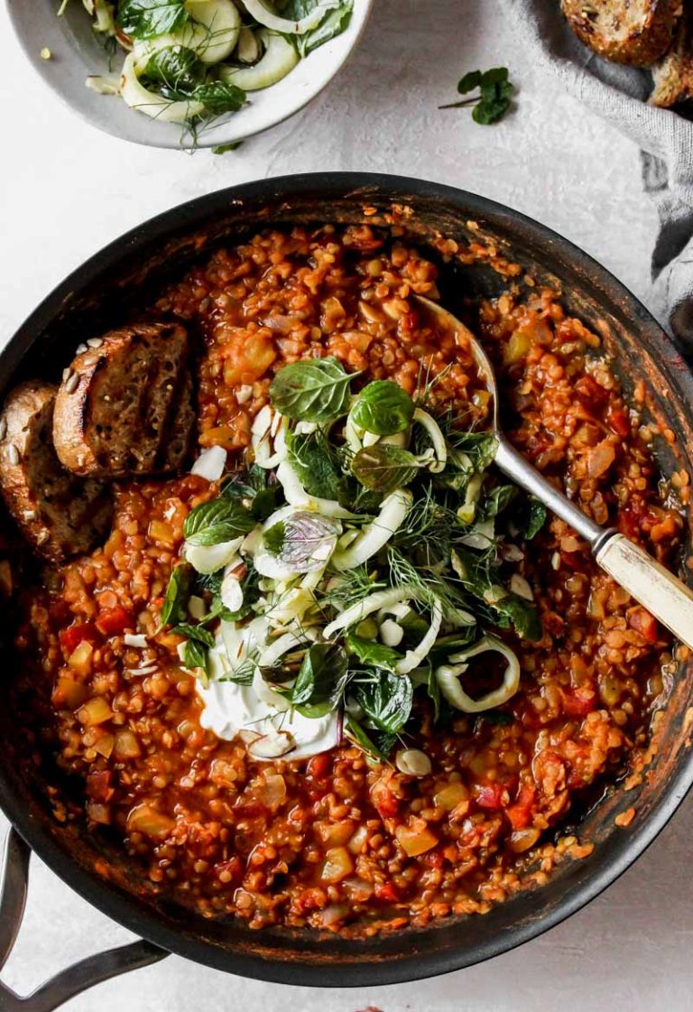 HarissaStewed Lentils with Pickled Fennel Salad Dishing Out Health