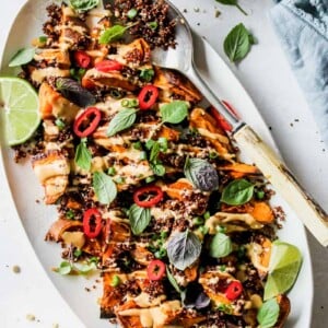 Roasted Sweet Potato Wedges with Asian Peanut Sauce