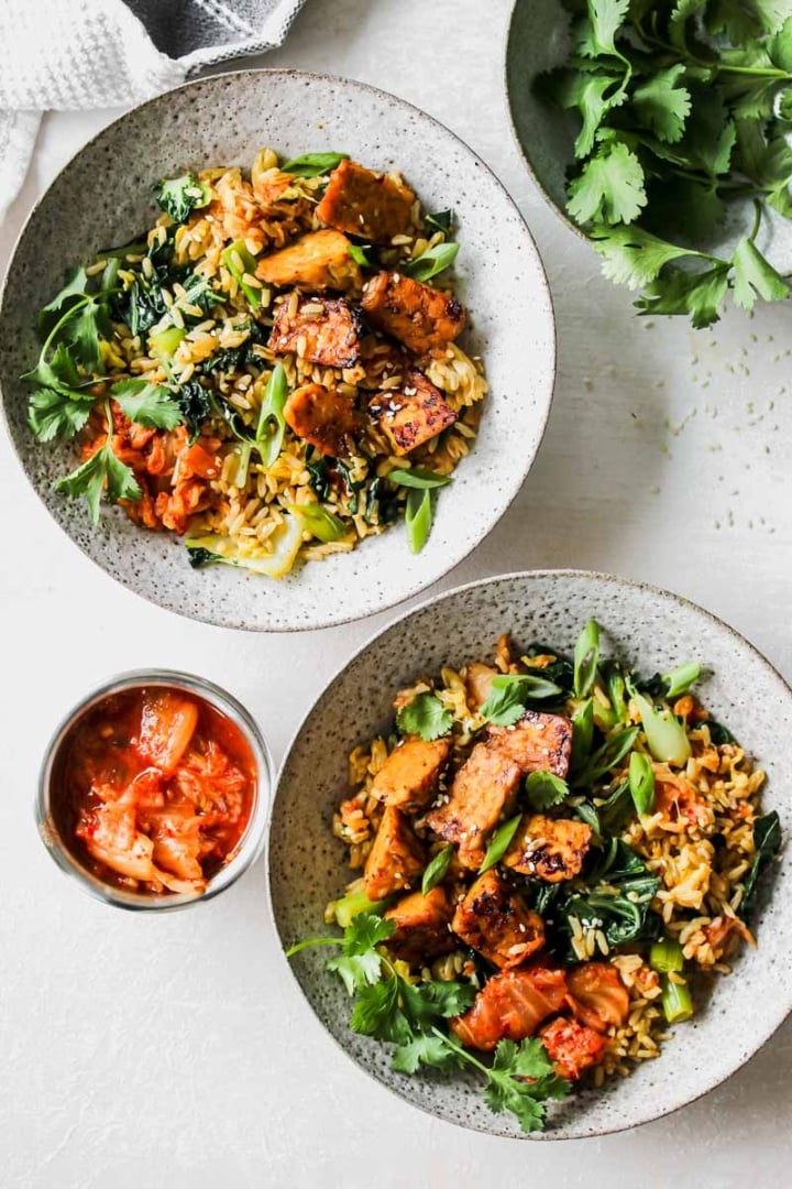 Kimchi Fried Rice with SesameBraised Tempeh Dishing Out Health