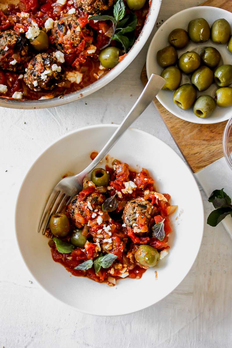Vegetarian Mushroom Meatballs in Spanish Olive-Tomato Sauce