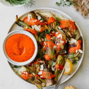 Roasted Fennel with Roasted Pepper-Horseradish Sauce