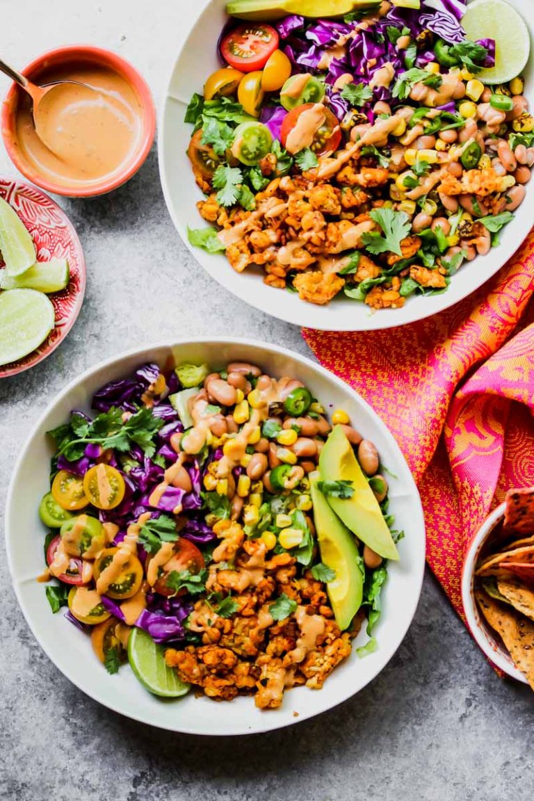 Southwestern Tempeh Taco Salad with ChipotleTahini Dishing Out Health