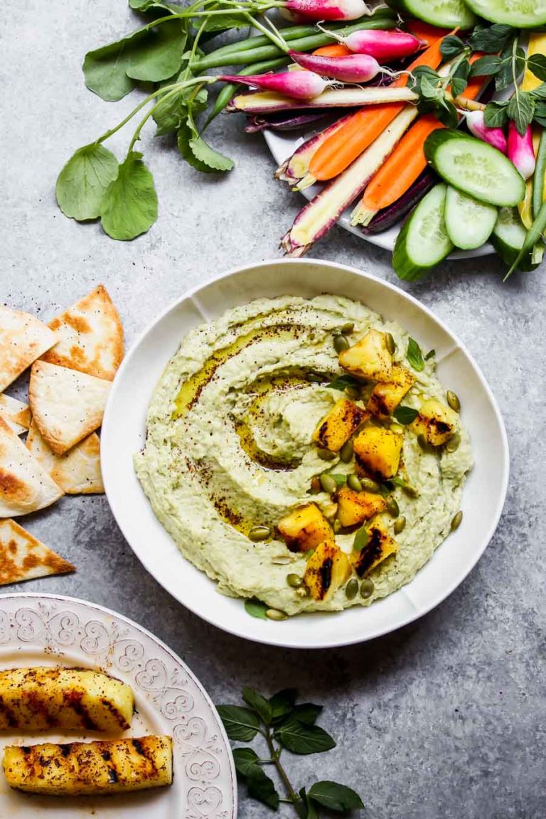 Edamame Hummus with SumacGrilled Pineapple Dishing Out Health