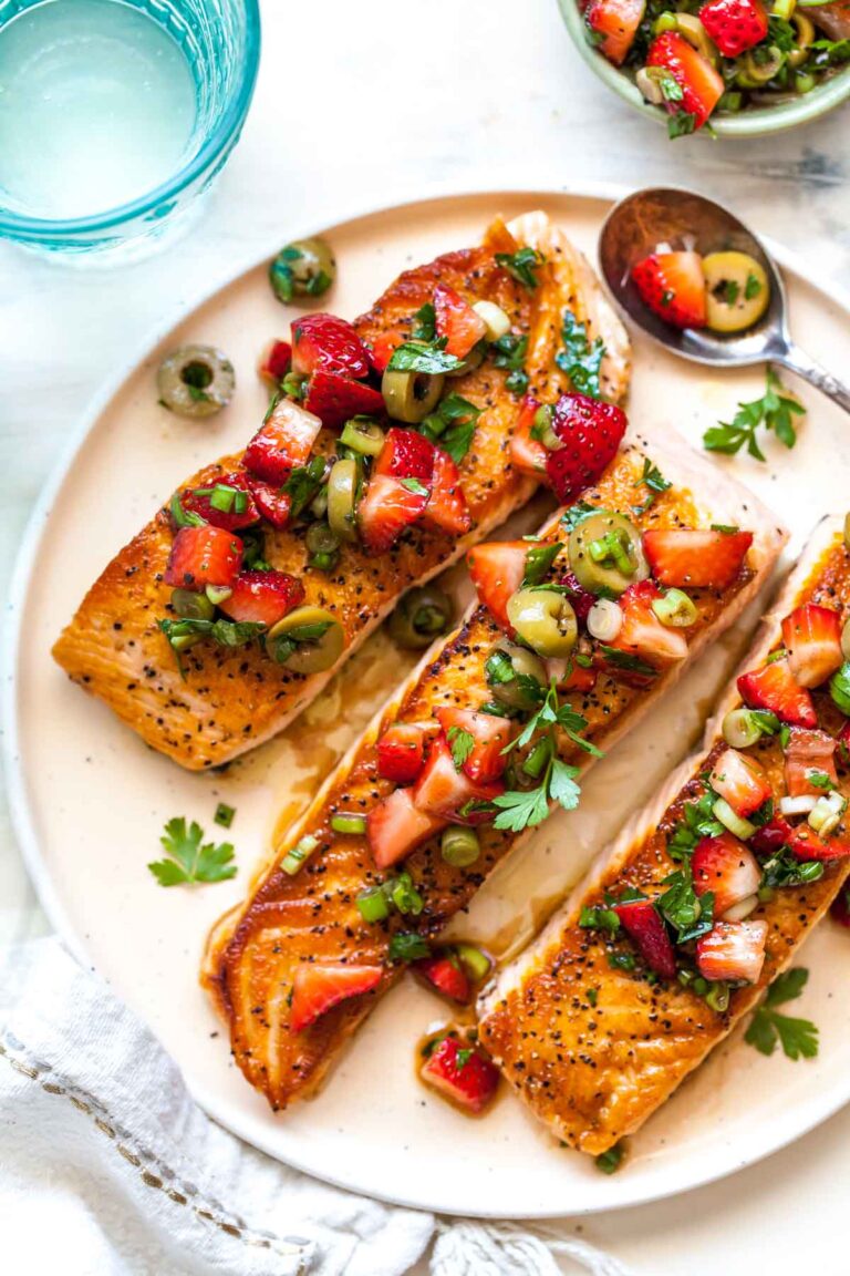 Salmon with StrawberryScallion Tapenade Dishing Out Health