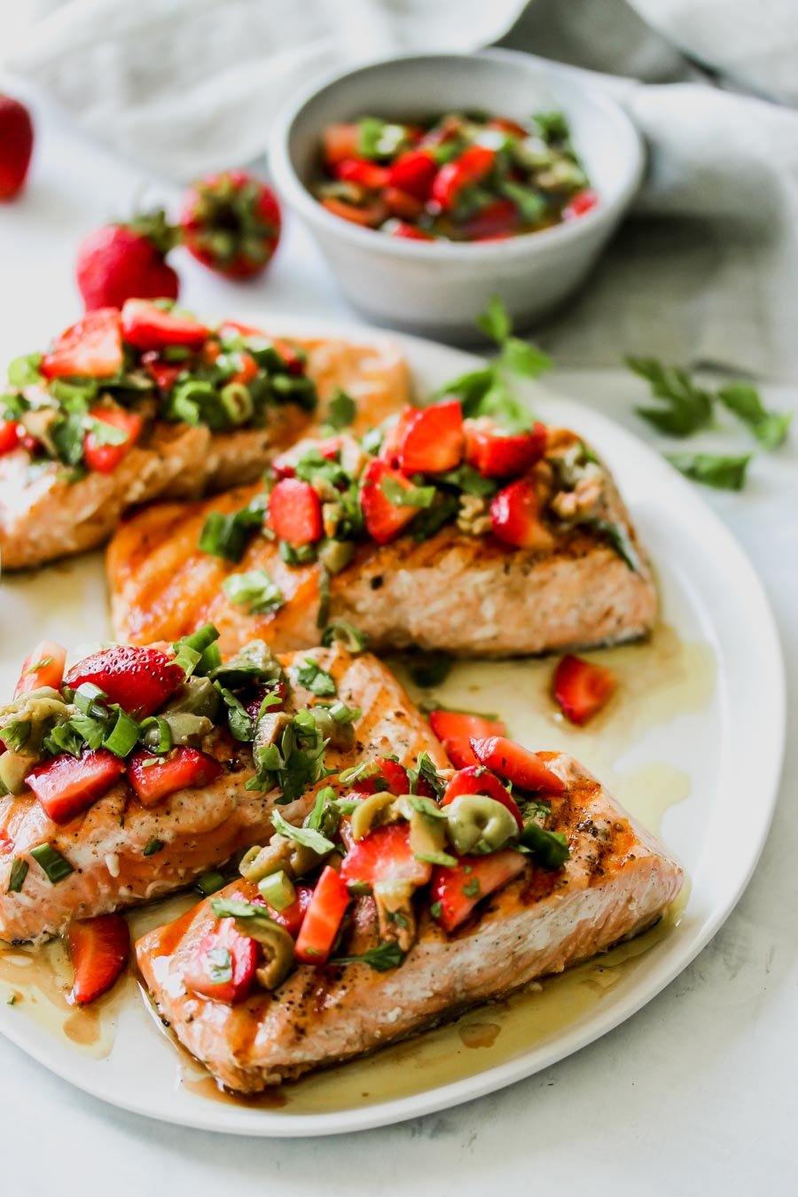 Grilled Salmon with Strawberry-Scallion Tapenade