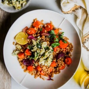 Balsamic-Roasted Carrots with Farro and Artichoke Gremolata
