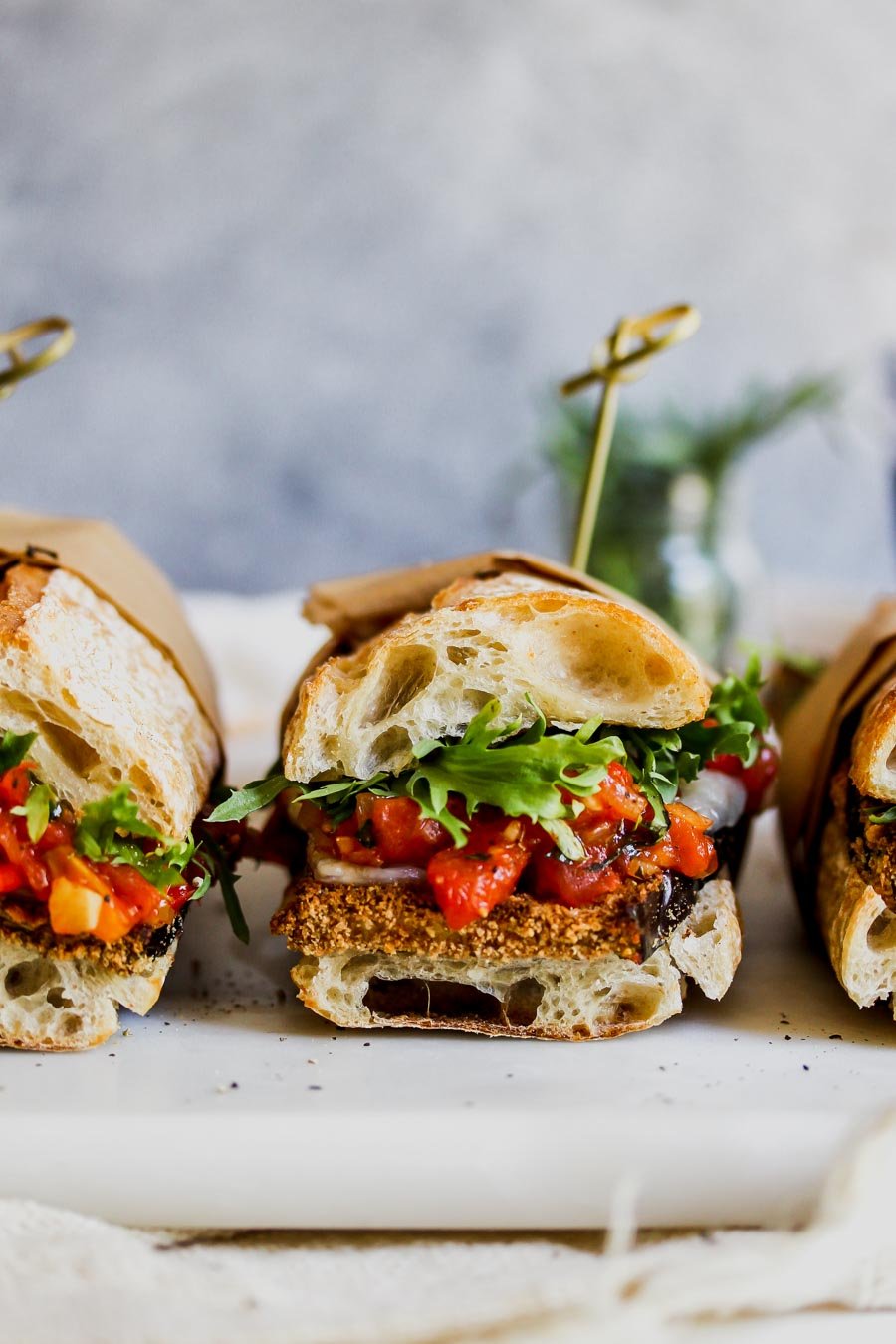 Crispy Eggplant Sandwiches with Tomato-Tarragon Relish - Dishing Out Health