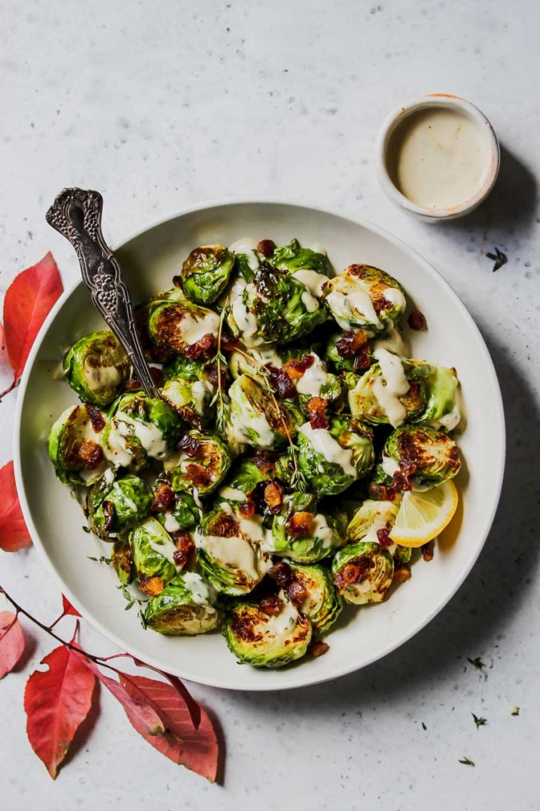 5 Ingredient TahiniThyme Brussels Sprouts Dishing Out Health