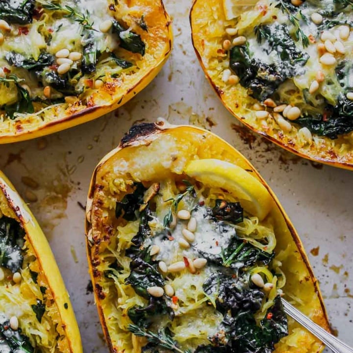 Browned Butter Kale and Fontina Spaghetti Squash Dishing Out Health