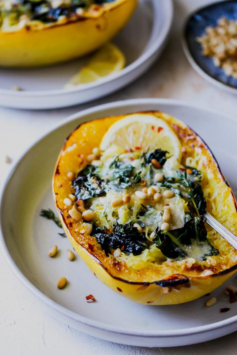 Browned Butter Kale and Fontina Spaghetti Squash Dishing Out Health