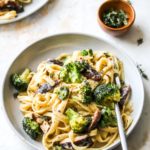 Broccoli and Mushroom Fettuccine with Miso Cream Sauce