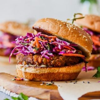 Spiced Lentil Burgers with Tahini Slaw (Vegan)