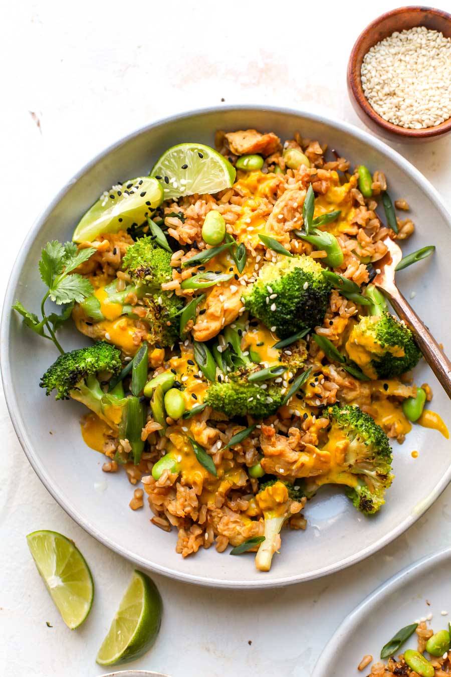 30 Minute Broccoli Fried Rice With Turmeric Tahini Sauce Dishing Out Health