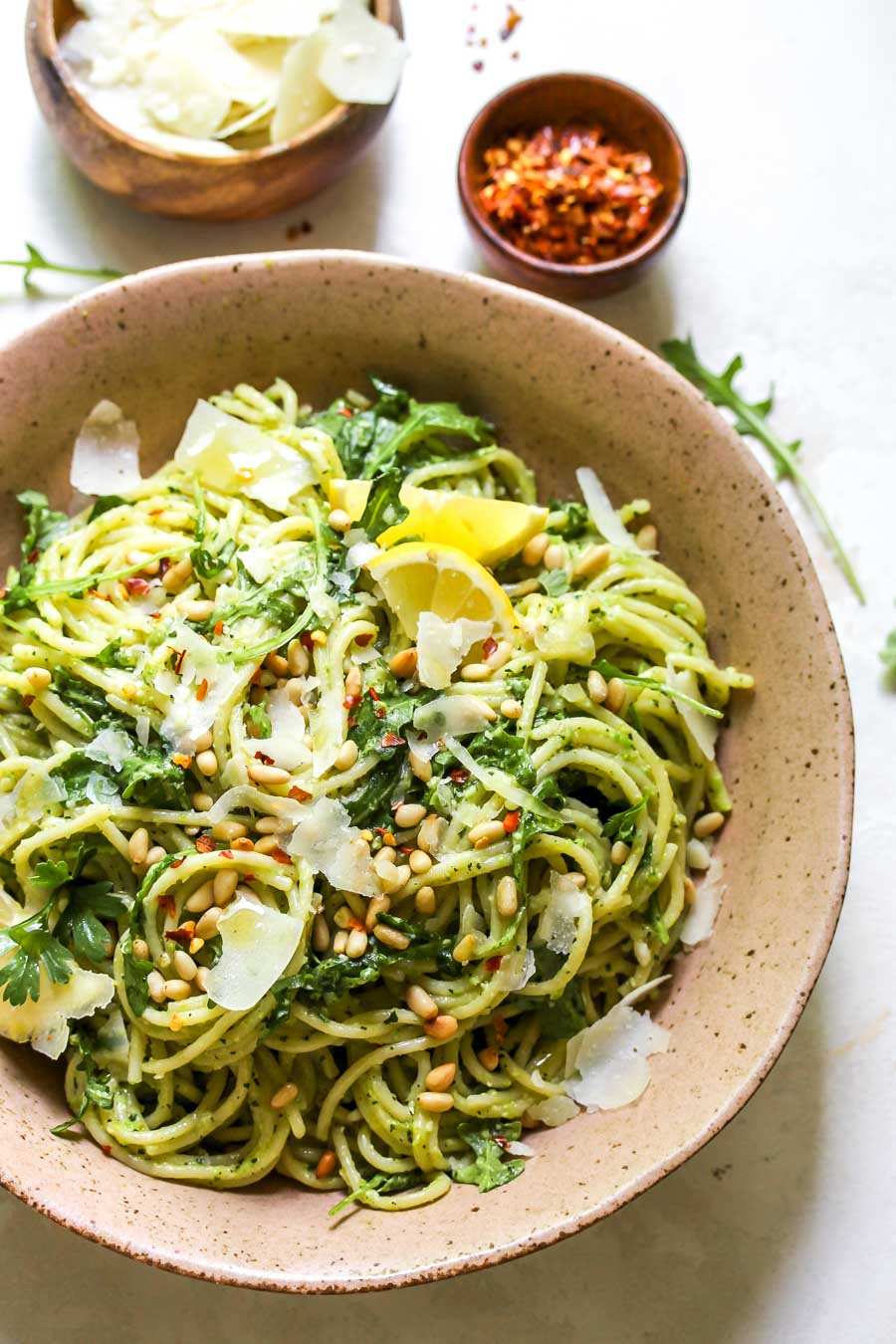 20 Minute Parslied Pea Pesto Pasta - Dishing Out Health