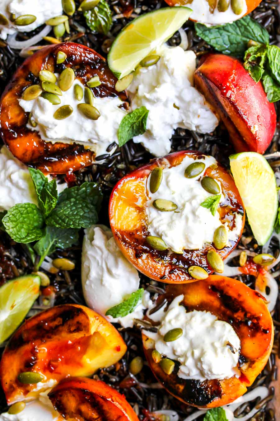 Honey-Harissa Grilled Peach and Burrata Salad - Dishing Out Health