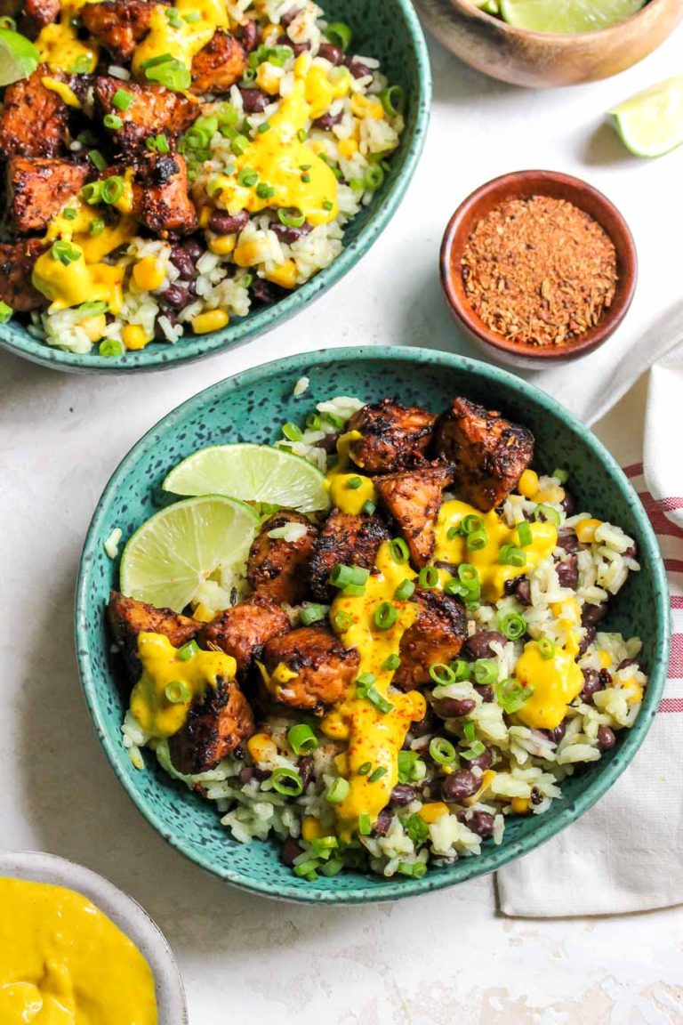 Jerk Tempeh Bowls with MangoTahini Sauce Dishing Out Health
