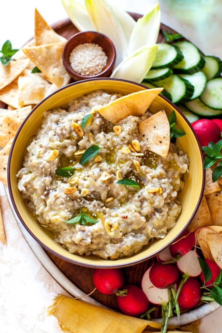 Mediterranean Roasted Eggplant Dip Dishing Out Health