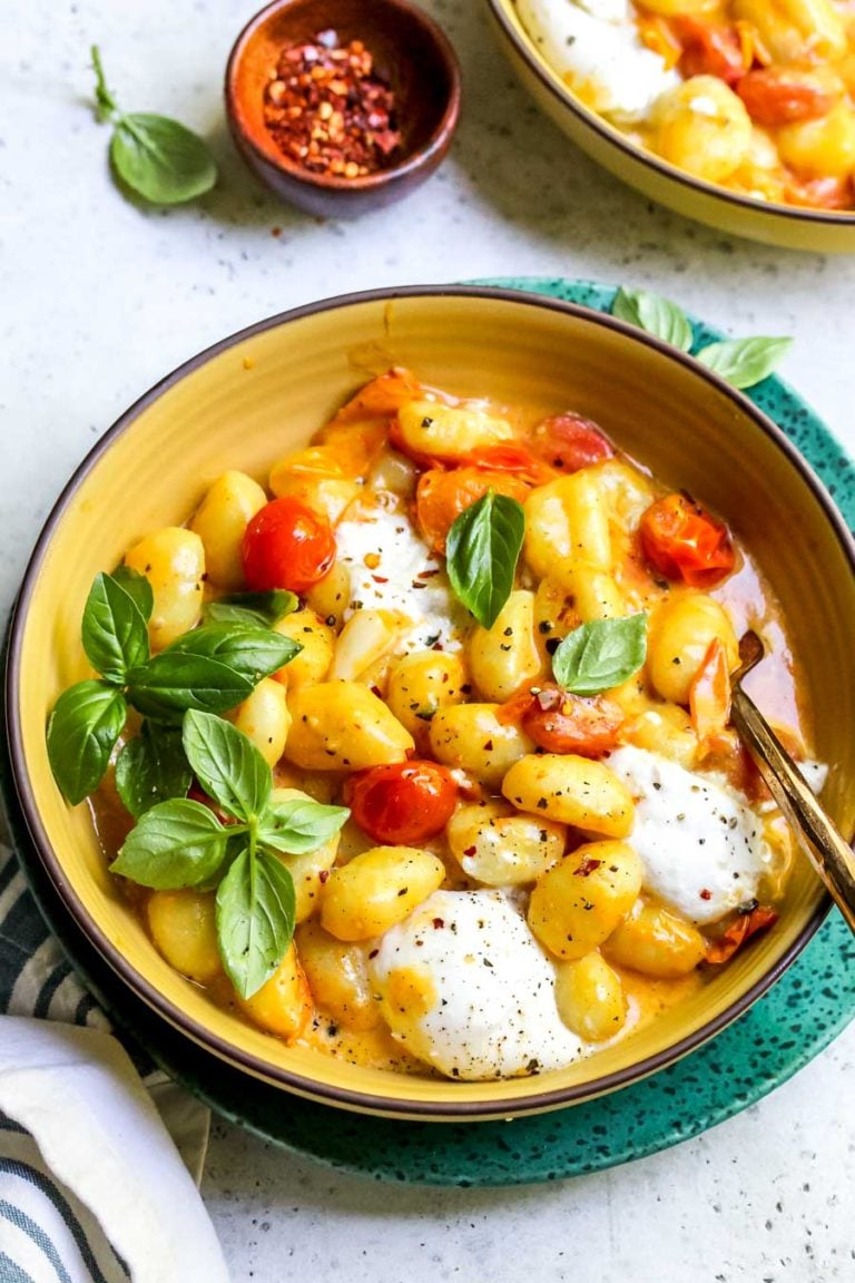 30 Minute Creamy Tomato Gnocchi with Burrata Dishing Out Health