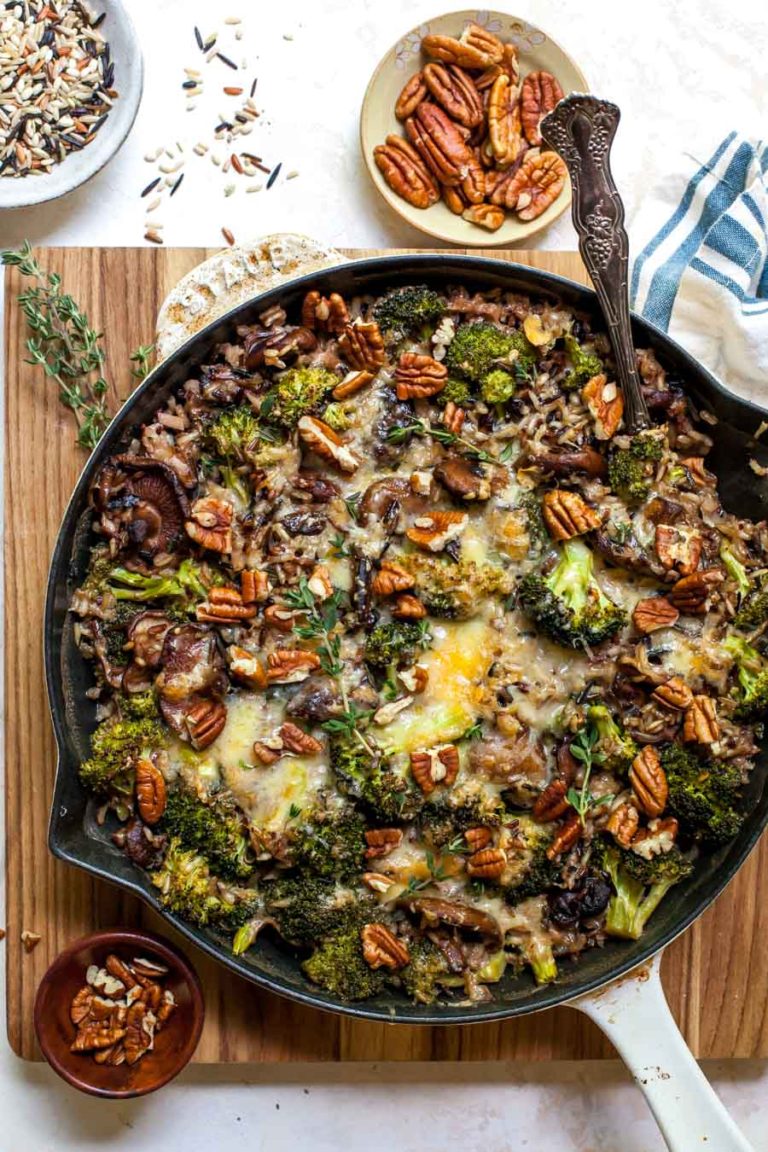 One Pan Wild Rice and Cheesy Broccoli Casserole Dishing Out Health
