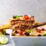 Vegetarian Mexican Casserole with Walnut Chorizo, Cheese, and Tortillas