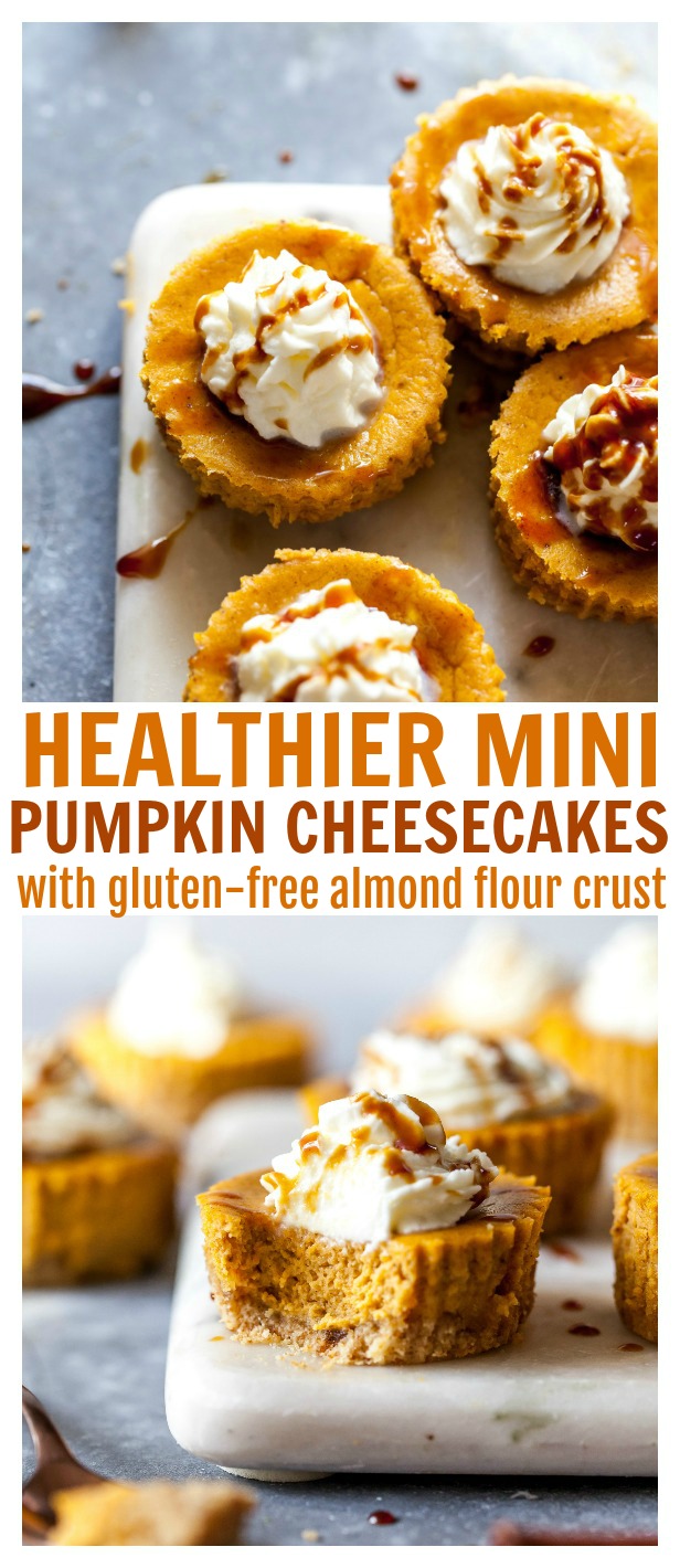 Pinterest Collage of Healthier Mini Pumpkin Cheesecakes